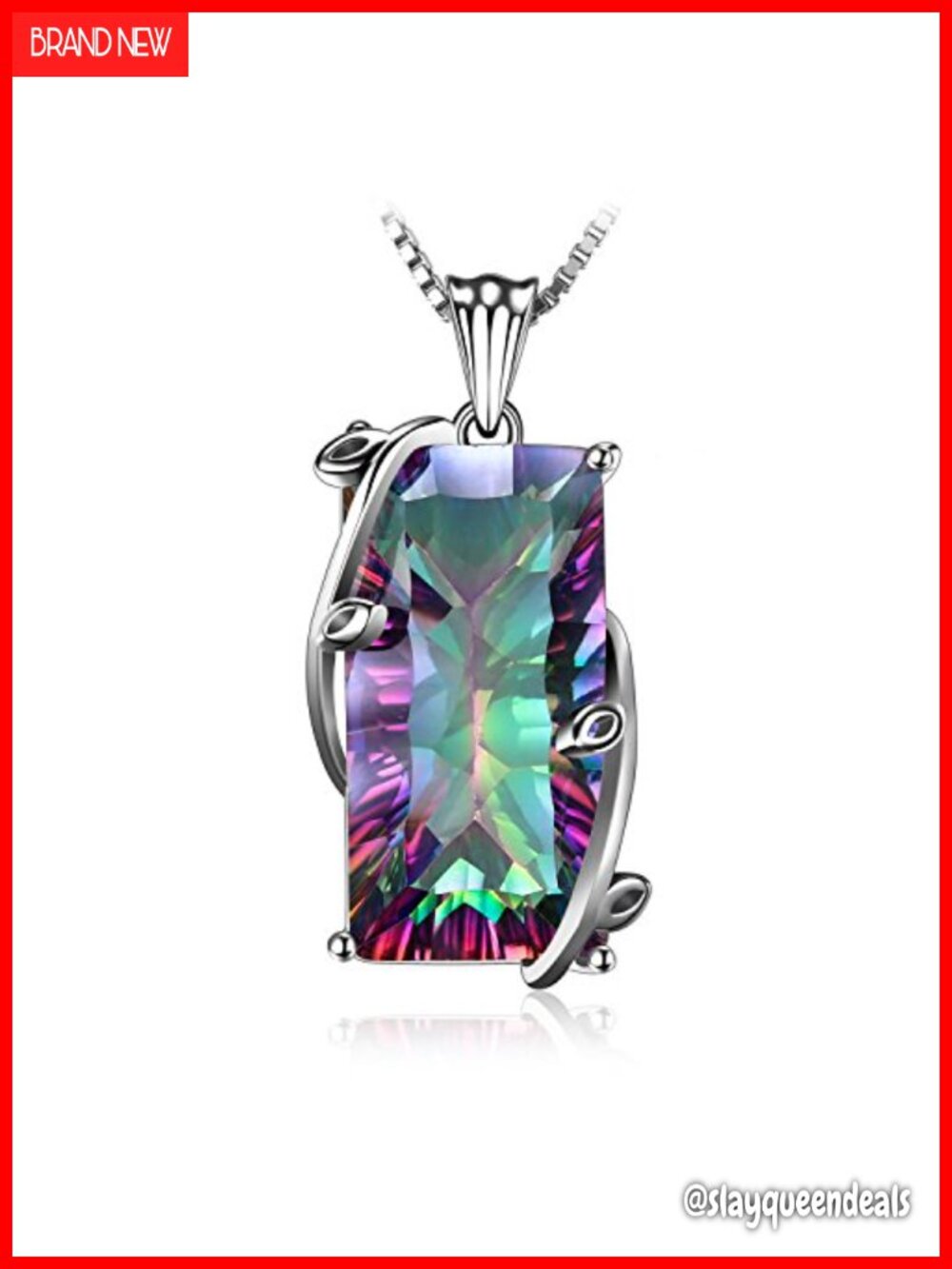 Mystic Quartz Pendant Necklace 925 Sterling Silver 14K Gold Plated 18"